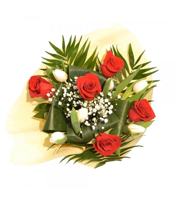 Buchet mixt lalele si trandafiri