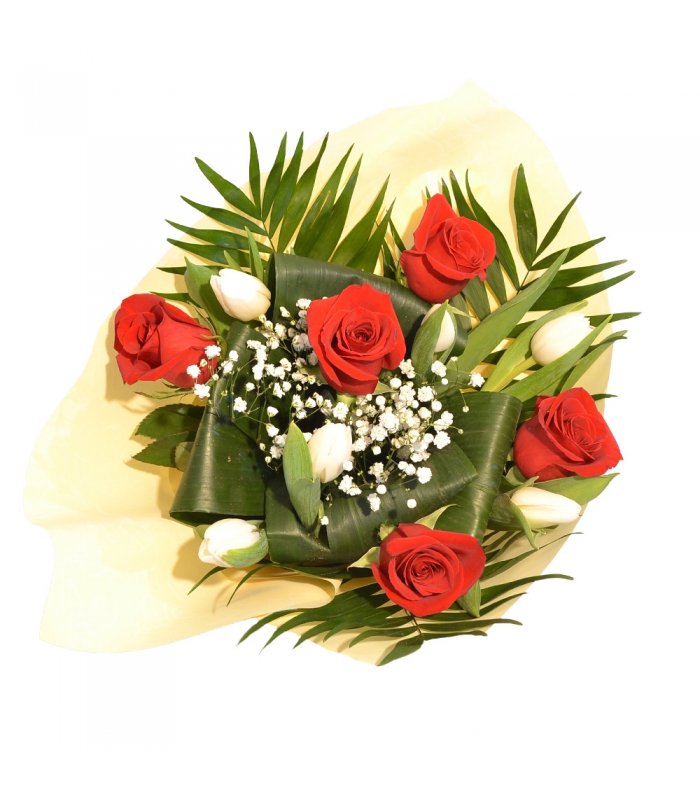 Buchet mixt lalele si trandafiri