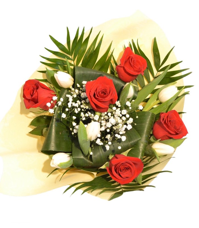 Buchet mixt lalele si trandafiri