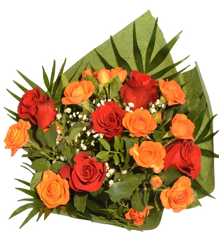 Buchet mixt trandafiri rosii si portocalii