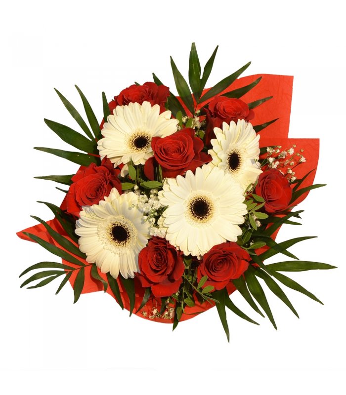 Buchet mixt gerbera si trandafiri