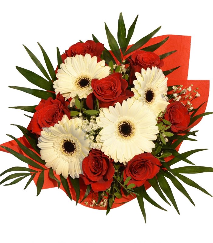 Buchet mixt gerbera si trandafiri