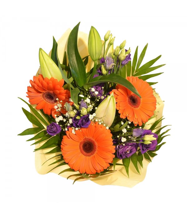 Buchet mixt crin cu gerbera si tross