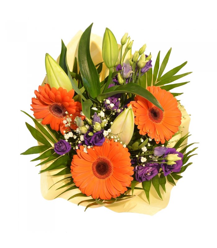 Buchet mixt crin cu gerbera si tross