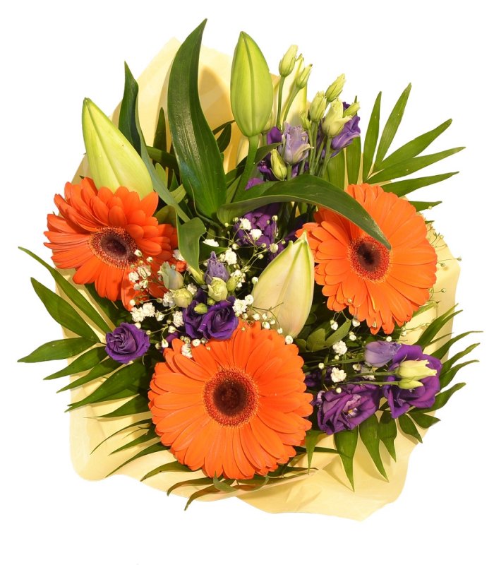 Buchet mixt crin cu gerbera si tross