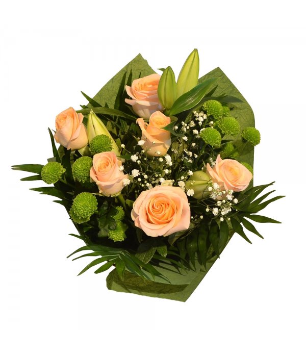 Buchet mixt trandafiri si crin