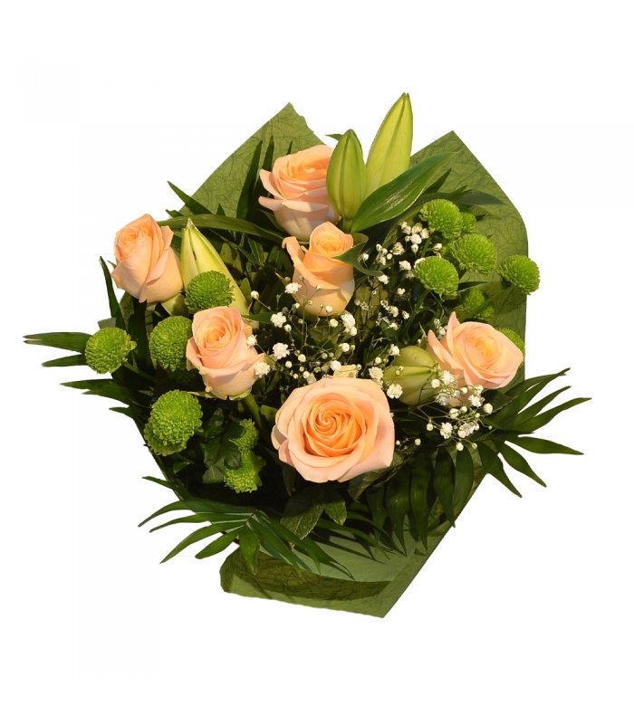 Buchet mixt trandafiri si crin