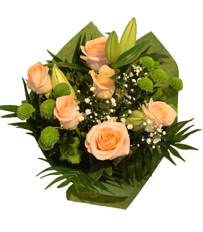 Buchet mixt trandafiri si crin